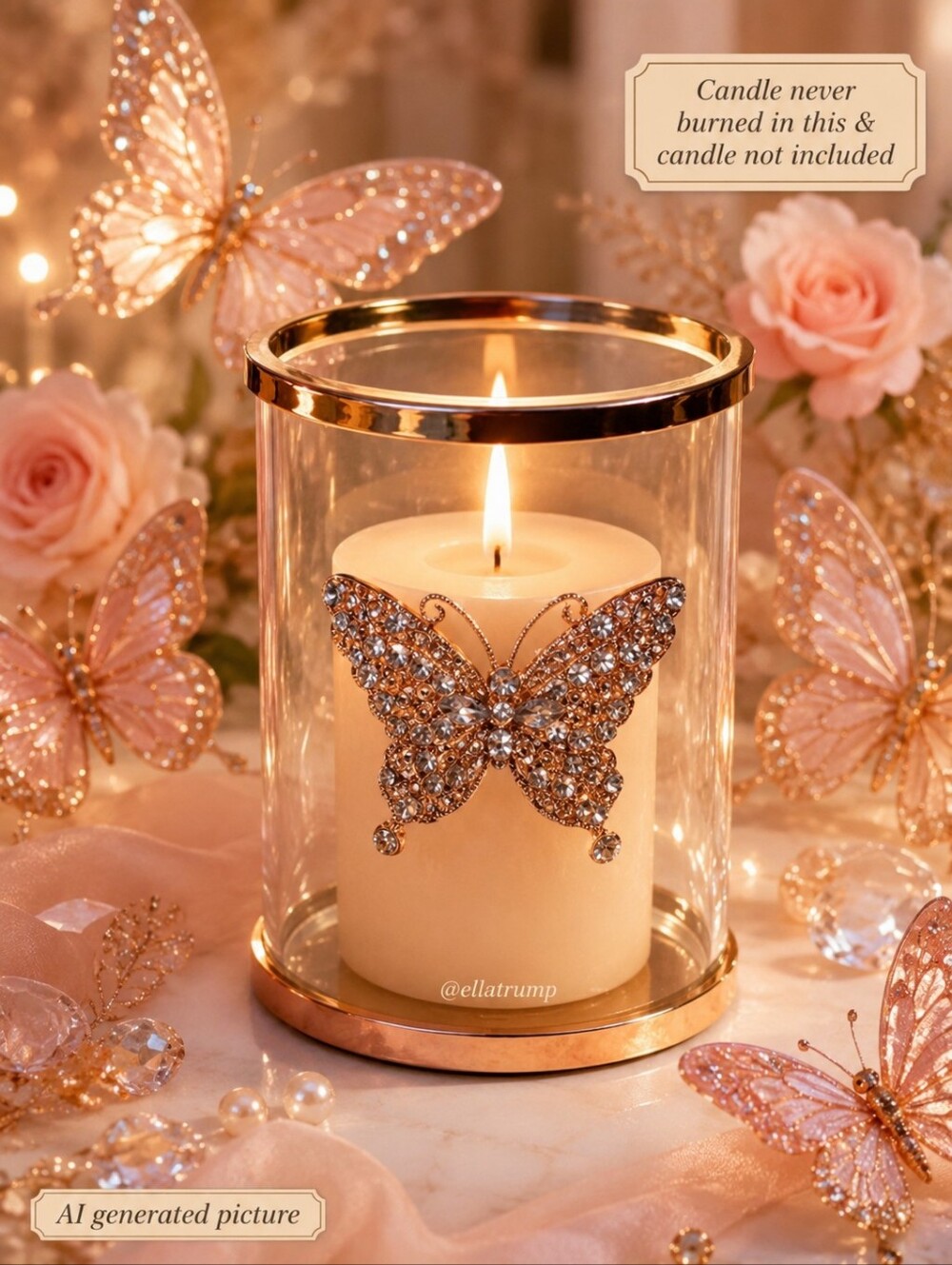 Bath & Body Works Butterfly Glass Cloche Pedestal Candle Holder Gold Edging